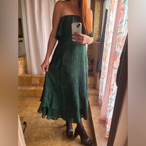 Truly Dark Green Burnout Floral Strapless Midi Dress New with tags! Size large.